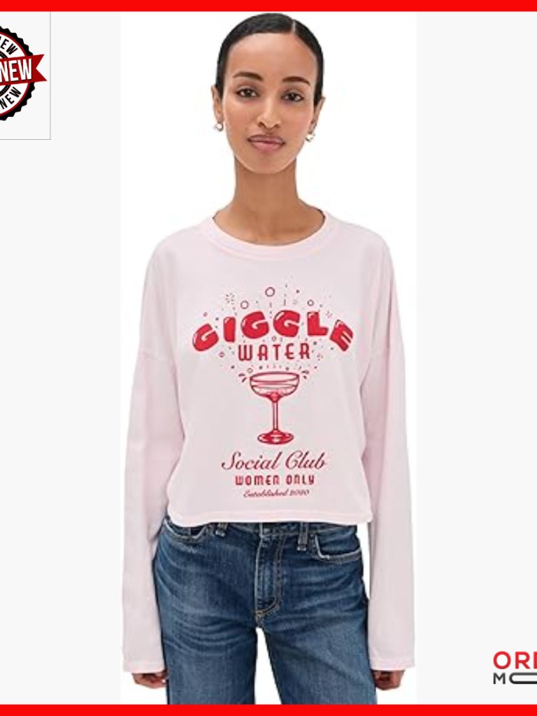 Crop Long Sleeve Tee With Graphic, Lightweight Cotton Jersey